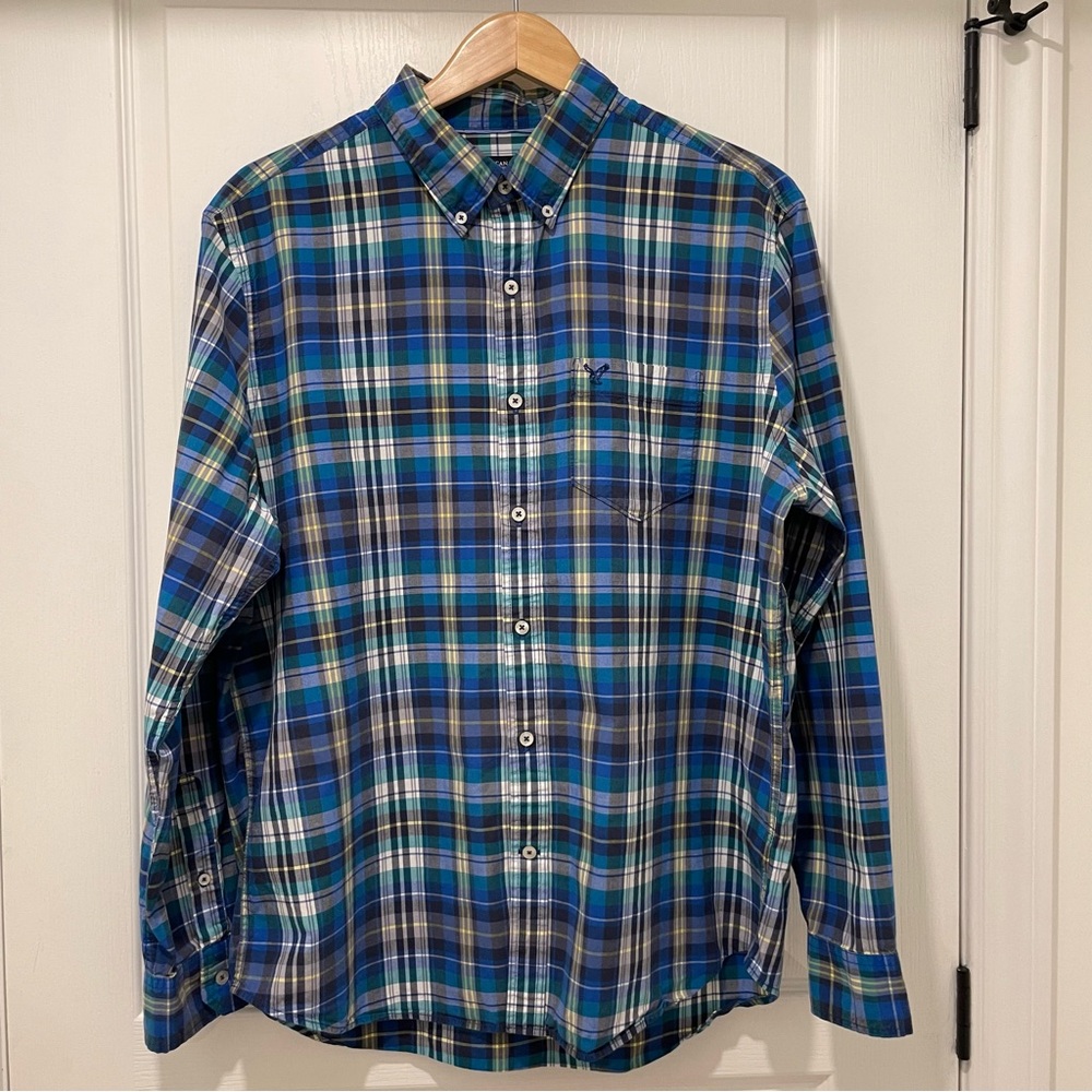 AMERICAN EAGLE OUTFITTERS Athletic Fit Cotton Plaid Button-Down Shirt Size XL